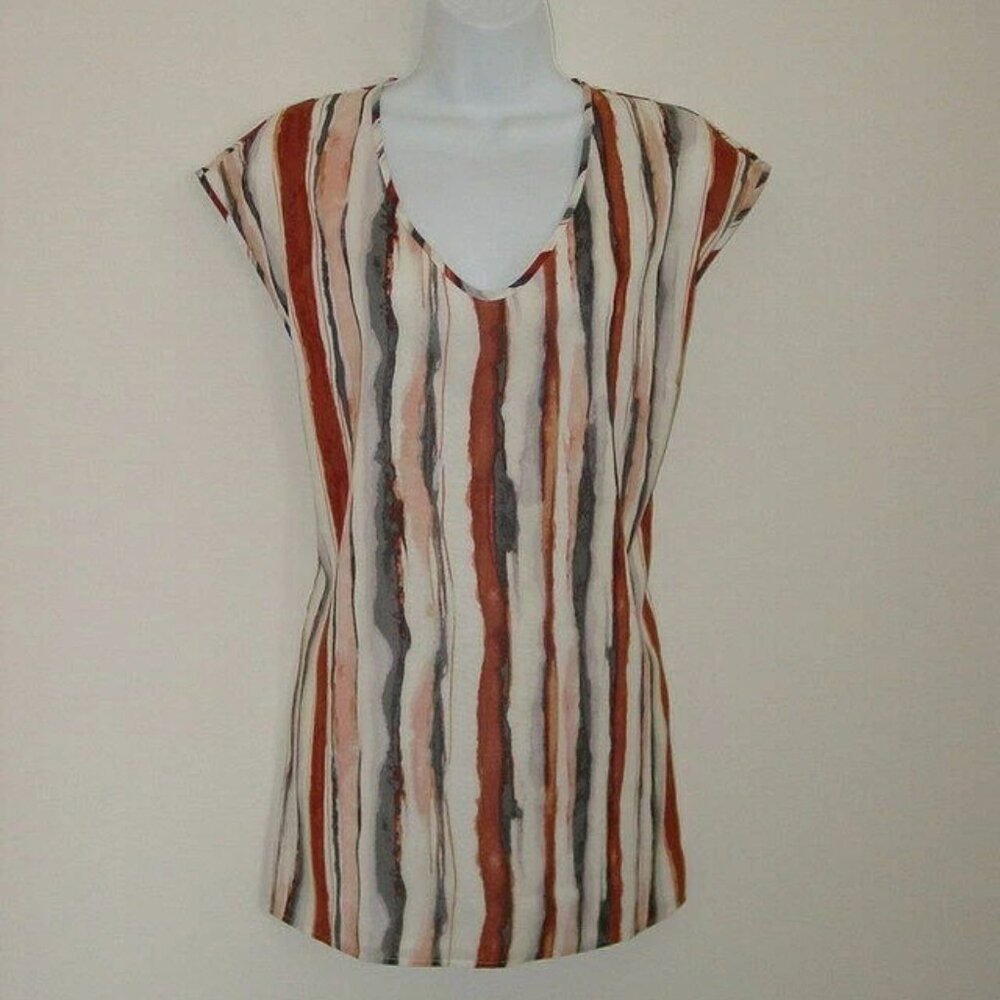NWT ST. JOHN Silk Bright White Multi Cap Sleeve Tunic Top 8